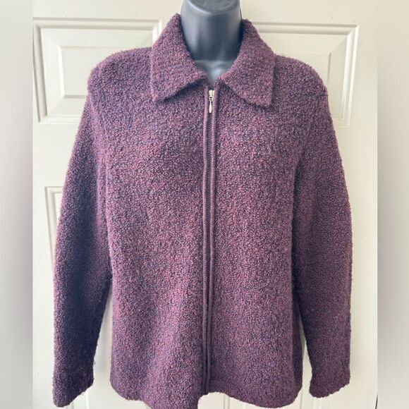 Talbots Wool Sweater Jacket Women Purple Black Full Zip Collar Cardigan Sz S - Picture 4 of 10